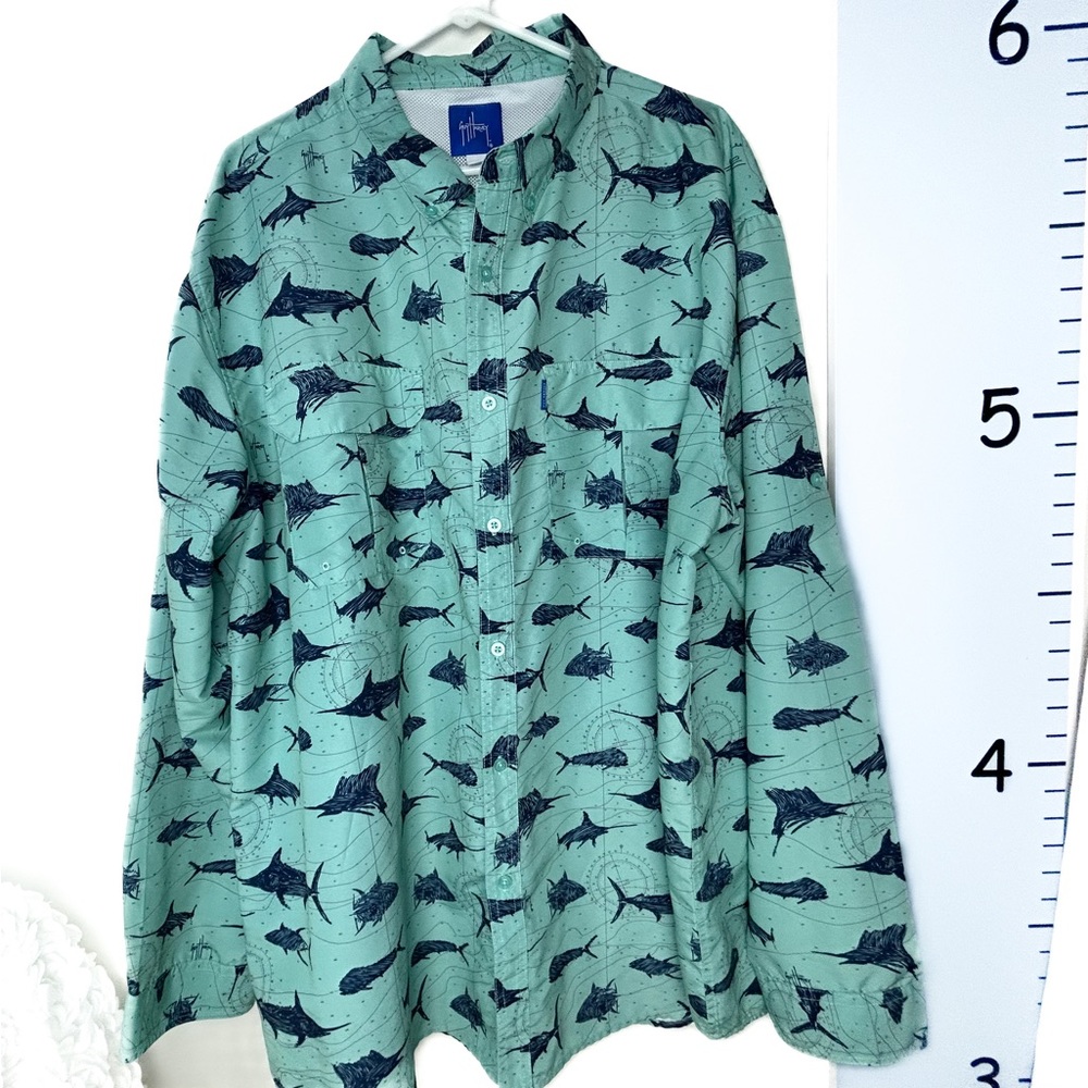 Guy Harvey Blue Fishing Button-down‎ Shirt Men's 2XL